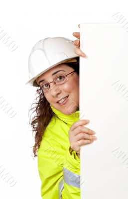 Curious female construction worker