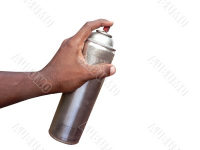 hand holding spraycan isolated