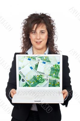 Business woman showing a laptop