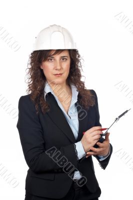 Female architect writing