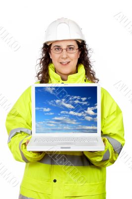 Showing a laptop