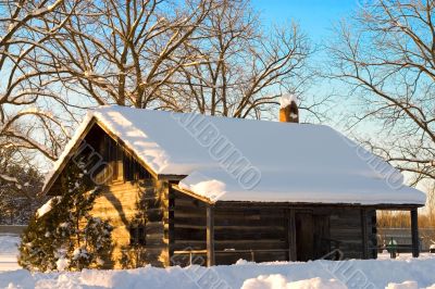 Snow Cabin In The Winter