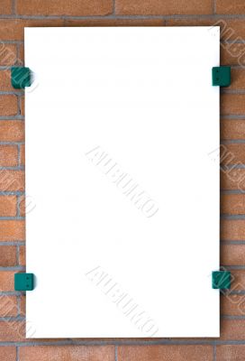 big white sign on wall background with text space