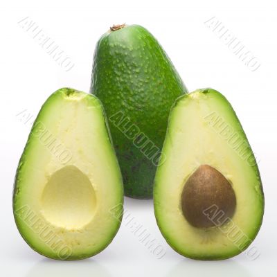Avocado and its open flesh parts with stone