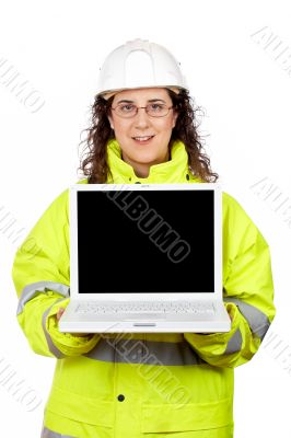 Showing a laptop