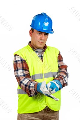 Construction worker with gloves