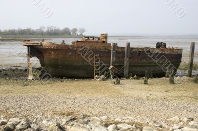 Abandoned river barge