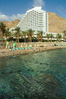 Snow-white hotel on a coast of Red sea