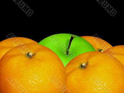 fruits apple and oranges closeup