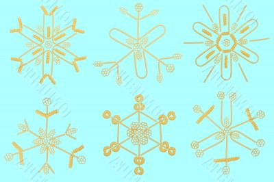 Snow flakes composed of assorted pasta