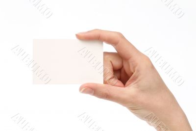 Woman holding a business card