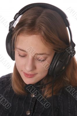 funny girl with headphones