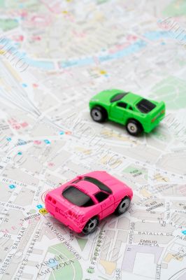 Two cars on the map