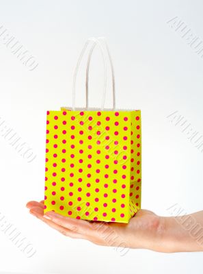 Holding shopping yellow bag