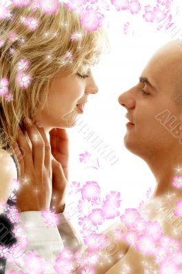 couple in love with flowers