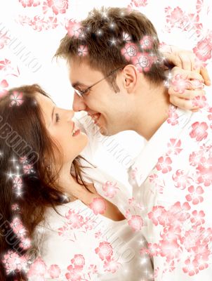 sweet couple with red flowers