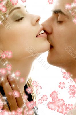 gentle kiss with flowers