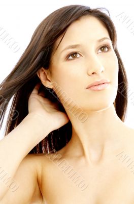 lovely brunette looking up