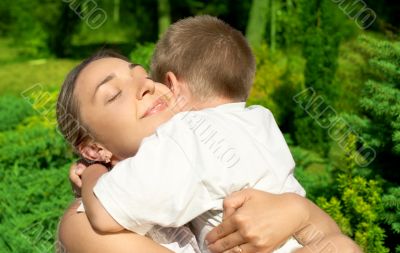 happy mother with son