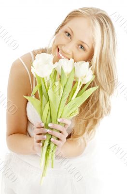 happy blond with white tulips #2