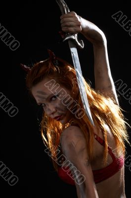 dark devil girl with a knife