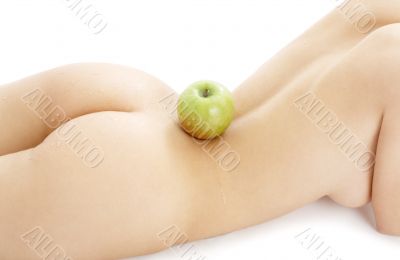 naked woman torso with green apple #2