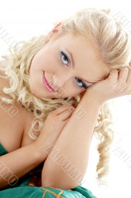 portrait of blond in green dress