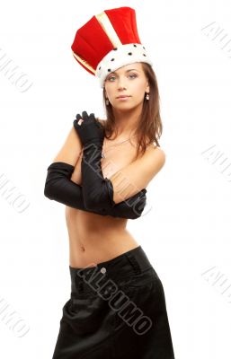 girl in black gloves and red crown