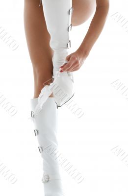 white leather boots and panties