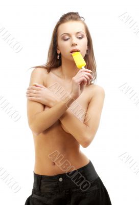 topless girl with yellow ice-cream