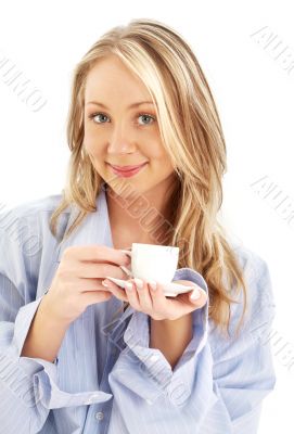 blond with cup of coffee