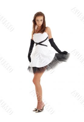 lady in black and white dress
