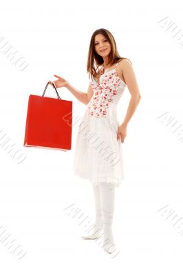 elegant brunette with shopping bags