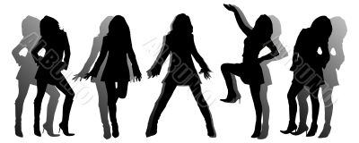 Five silhouettes of the girl.