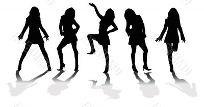 Five silhouettes of the girl.