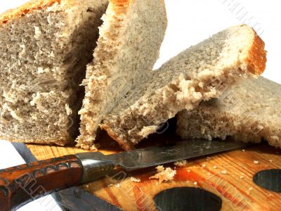 The cut bread on a board