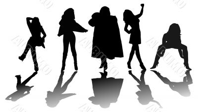 Five silhouettes of the girl.