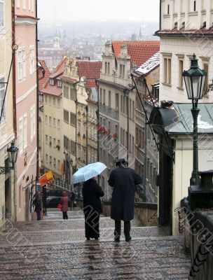 Couple on the New Castle Steps in Prague, CZK