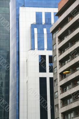 Modern building, yellow umbrella