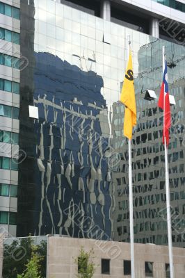 Modern building, with flags