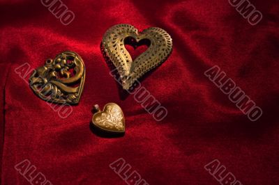 Hearts on red satin