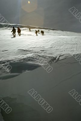 Climbers on bergshrund
