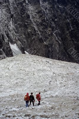 Hikers in new snow