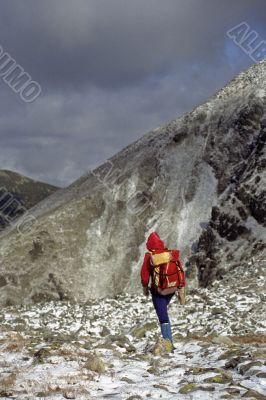 Hikers in new snow