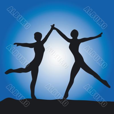 Silhouette of two ballet dancers