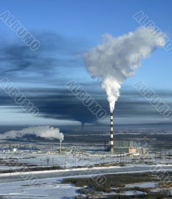 The White smoke from pipe.