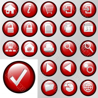 Red Inset Control Button Icons