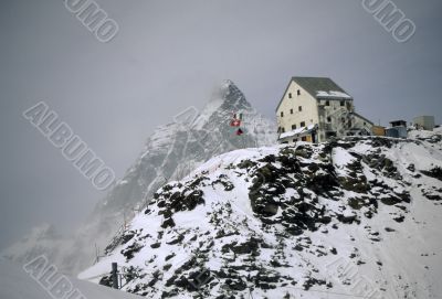 Mountain hut, winter storm