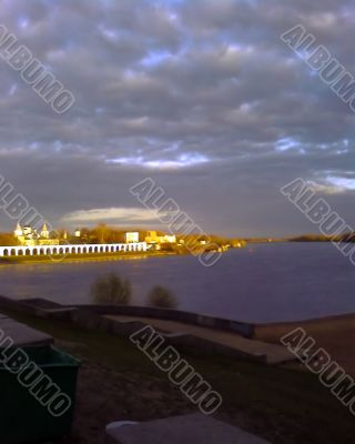 Evening sky and town in distances