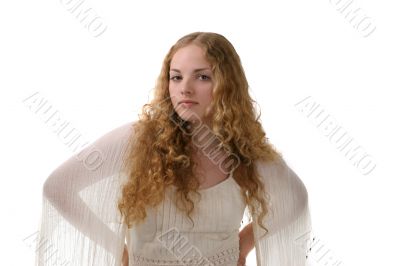 young girl in long withe dress
